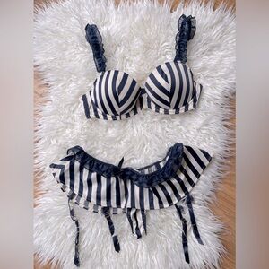 Victoria's Secret Sexy Little Things Navy Stripe Set 36C and size small NWT